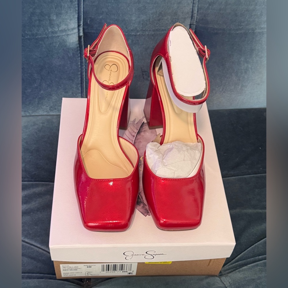 Jessica Simpson Red JS-Lollah size 8 platform Mary Jane heels
